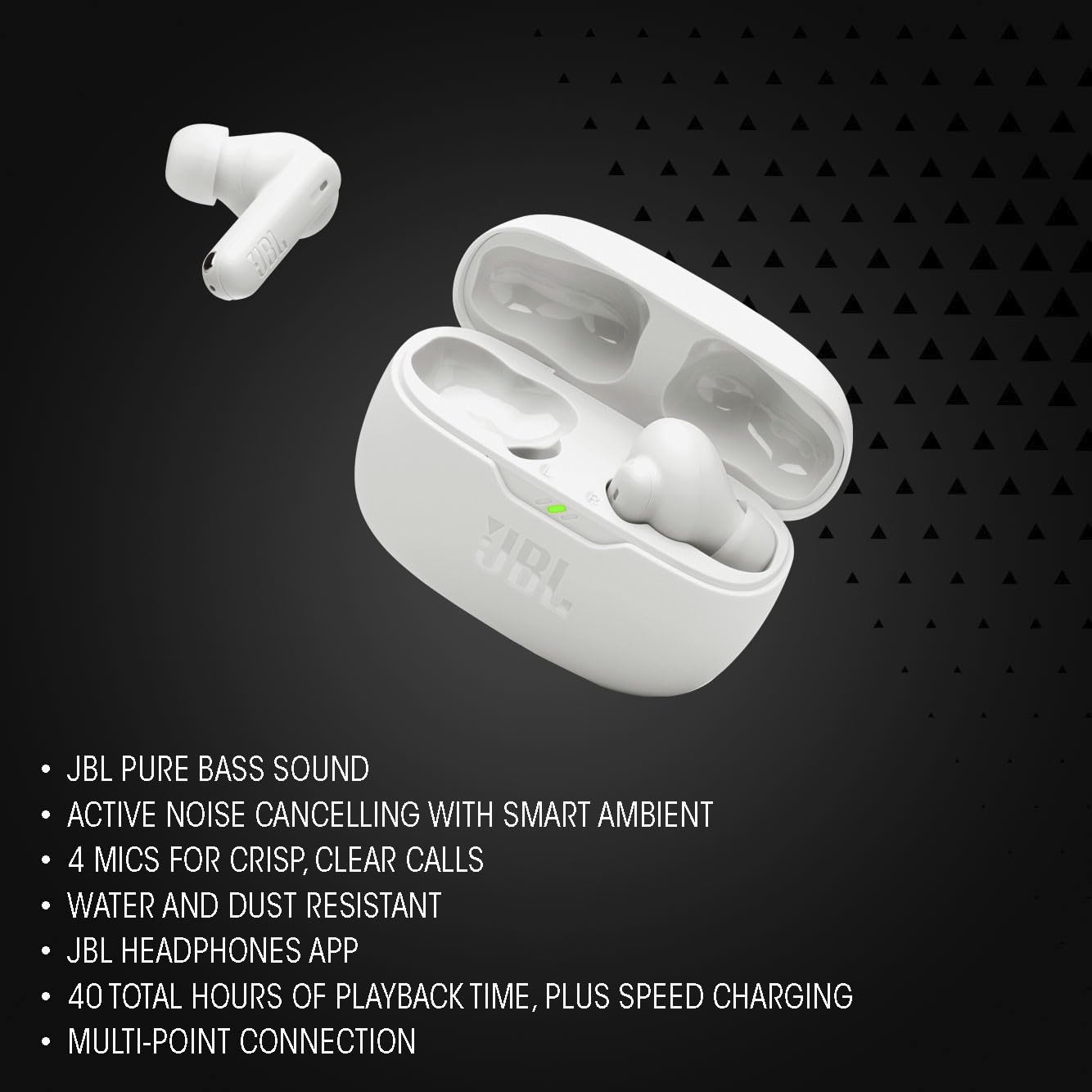 JBL Vibe Beam 2 True Wireless Noise Cancelling Earbuds Pure Bass Sound 40H Playback IP54 Black