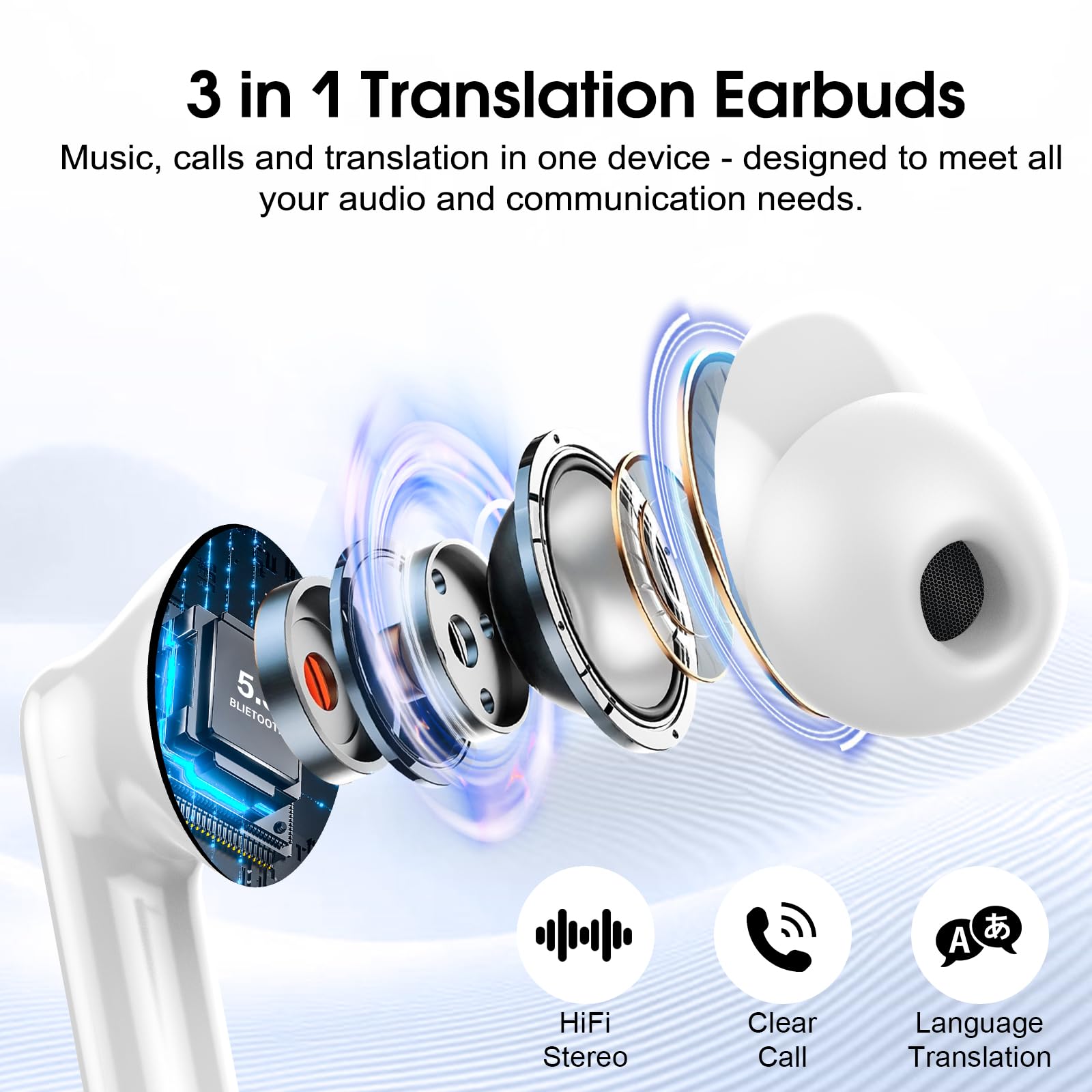 AI Translation Earbuds Real Time 164 Languages Translator Headphones 6 Modes 40H Playtime