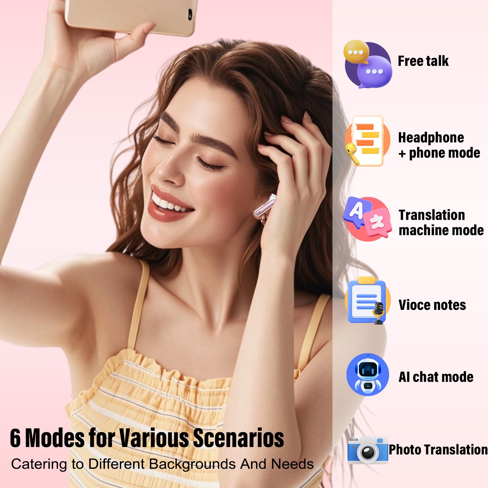 AI Translation Earbuds Real Time 164 Languages Translator Headphones 6 Modes 40H Playtime