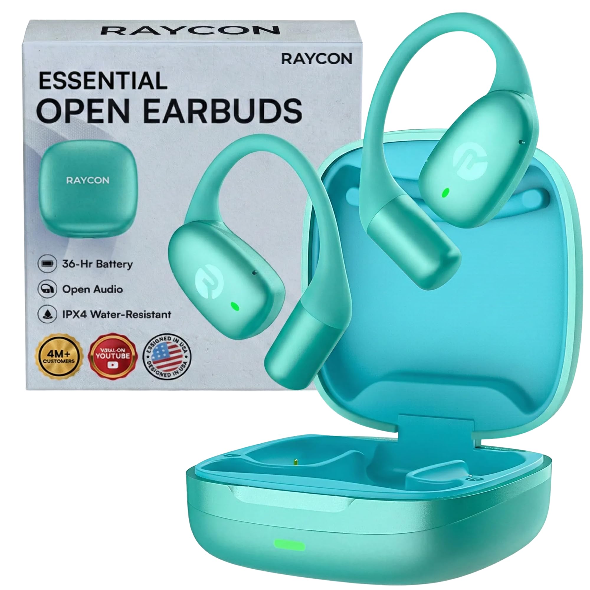 Raycon Essential Open Ear Wireless Bluetooth Earbuds Sweat Water Resistant 36H Battery Black