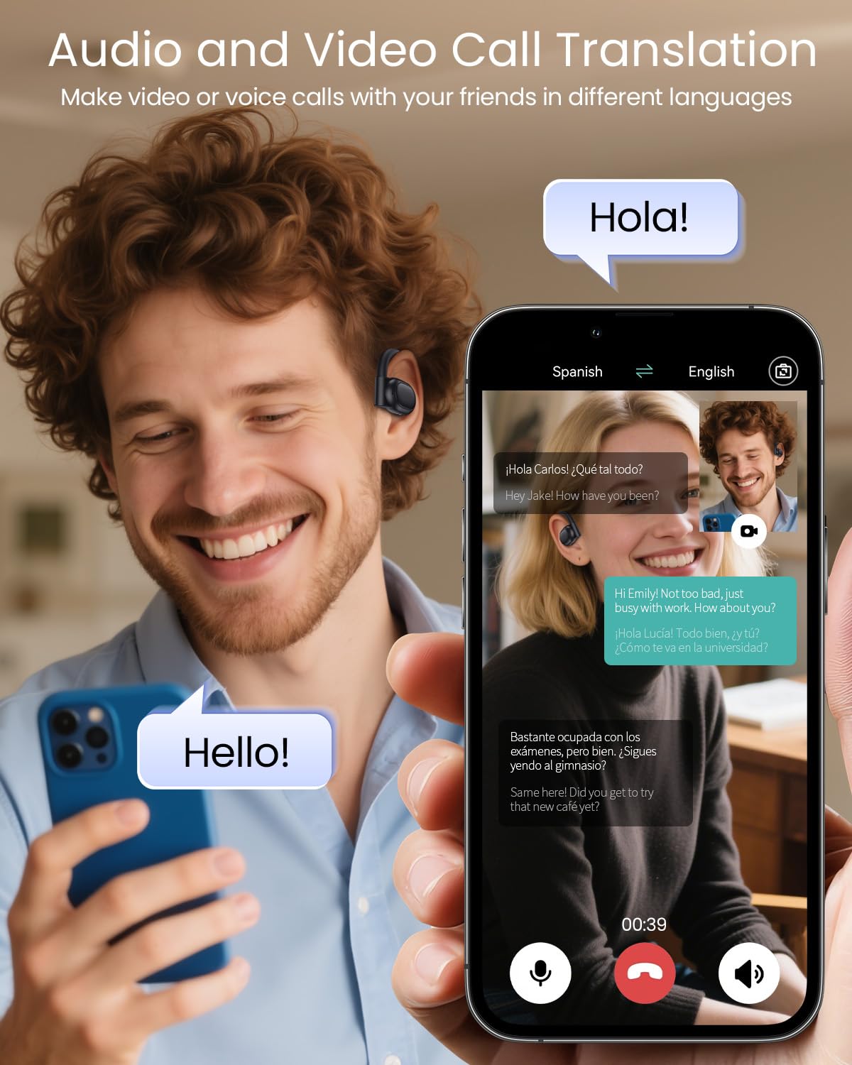 AI Translation Earbuds Real Time 164 Languages 80H Playtime Translator Bluetooth K08 Black