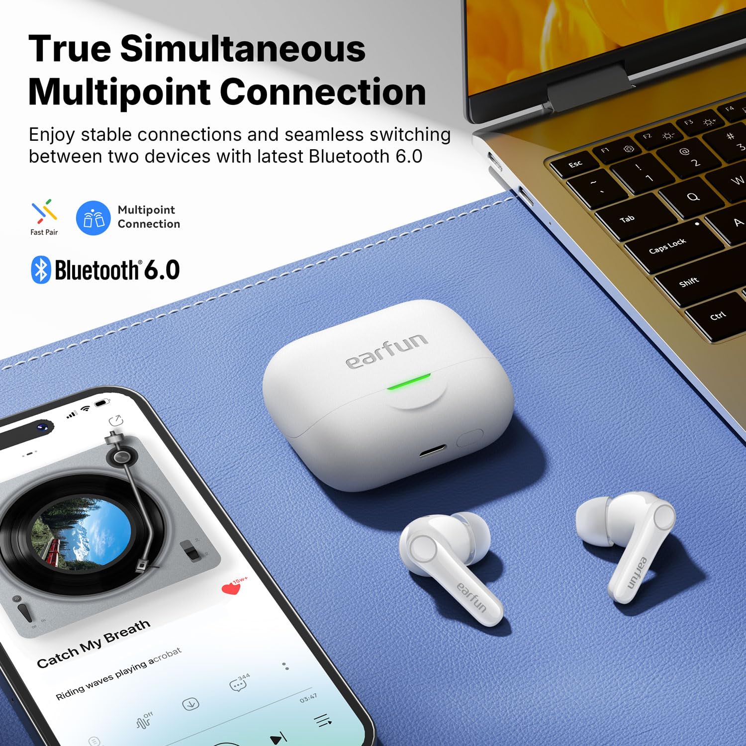 EarFun Air Pro 4+ Adaptive Noise Cancelling Wireless Earbuds Qualcomm aptX Lossless Dual Drivers 54H Bluetooth 6.0