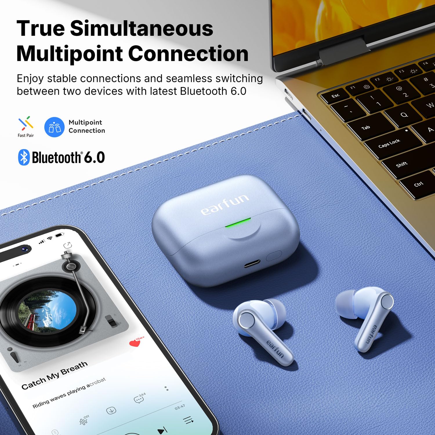 EarFun Air Pro 4+ Adaptive Noise Cancelling Wireless Earbuds Qualcomm aptX Lossless Dual Drivers 54H Bluetooth 6.0