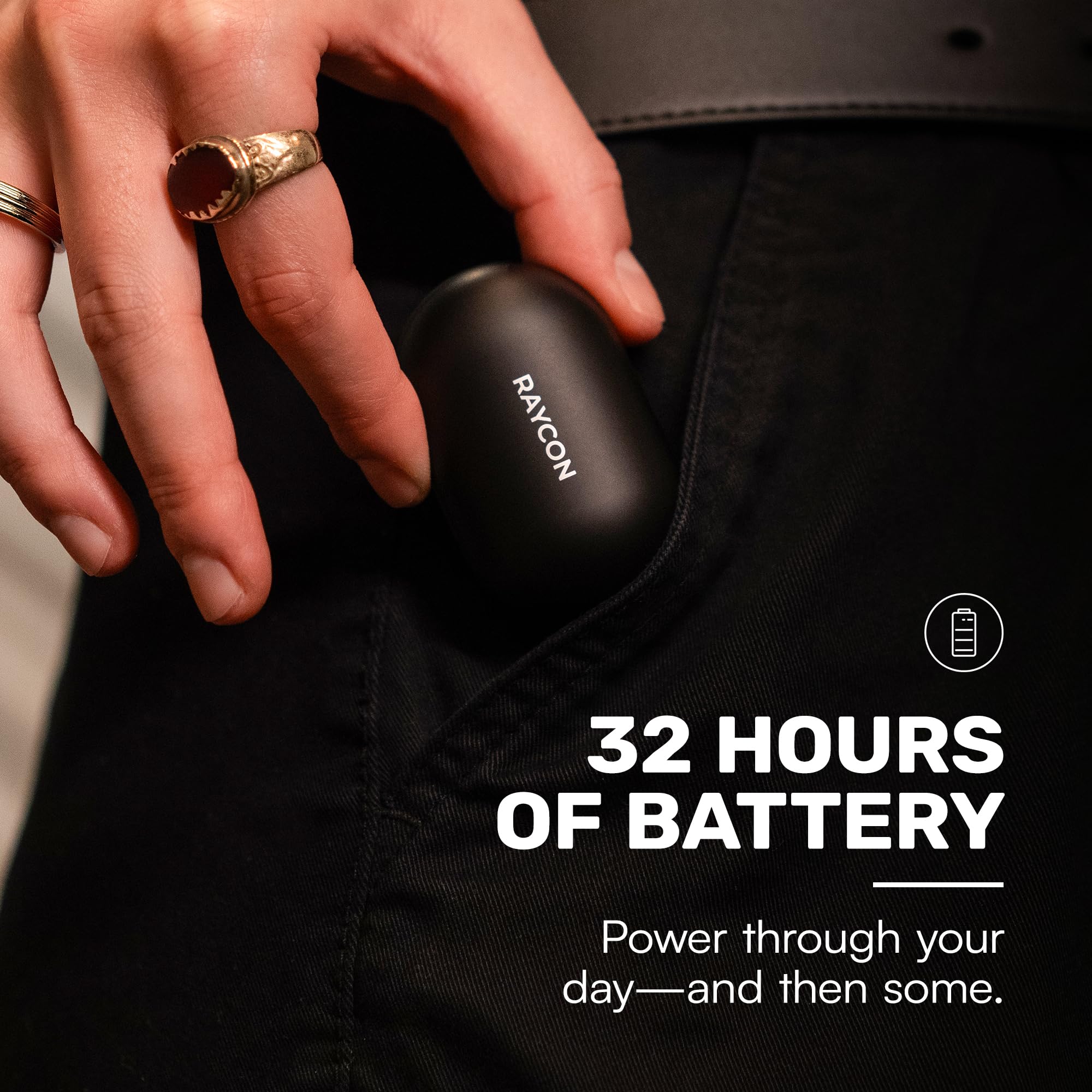 Raycon Everyday Classic Bluetooth Wireless Earbuds Active Noise Cancelling 32H Playtime Black