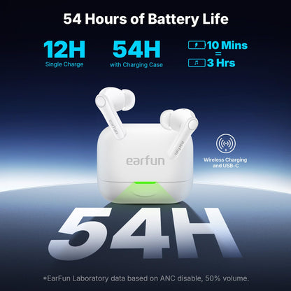 EarFun Air Pro 4+ Adaptive Noise Cancelling Wireless Earbuds Qualcomm aptX Lossless Dual Drivers 54H Bluetooth 6.0