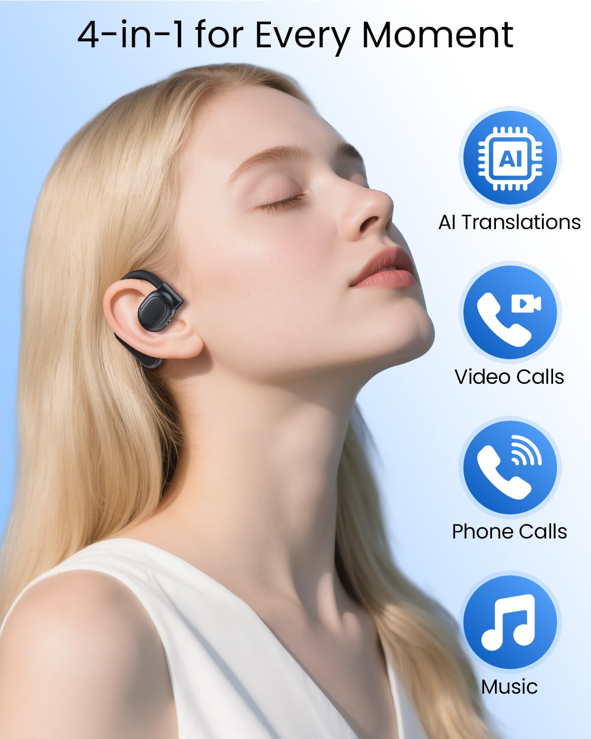 AI Translation Earbuds Real Time 164 Languages 80H Playtime Translator Bluetooth K08 Black