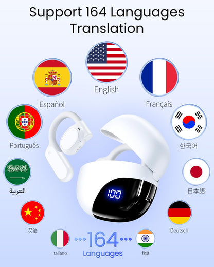AI Translation Earbuds Real Time 164 Languages 80H Playtime Translator Bluetooth K08 White
