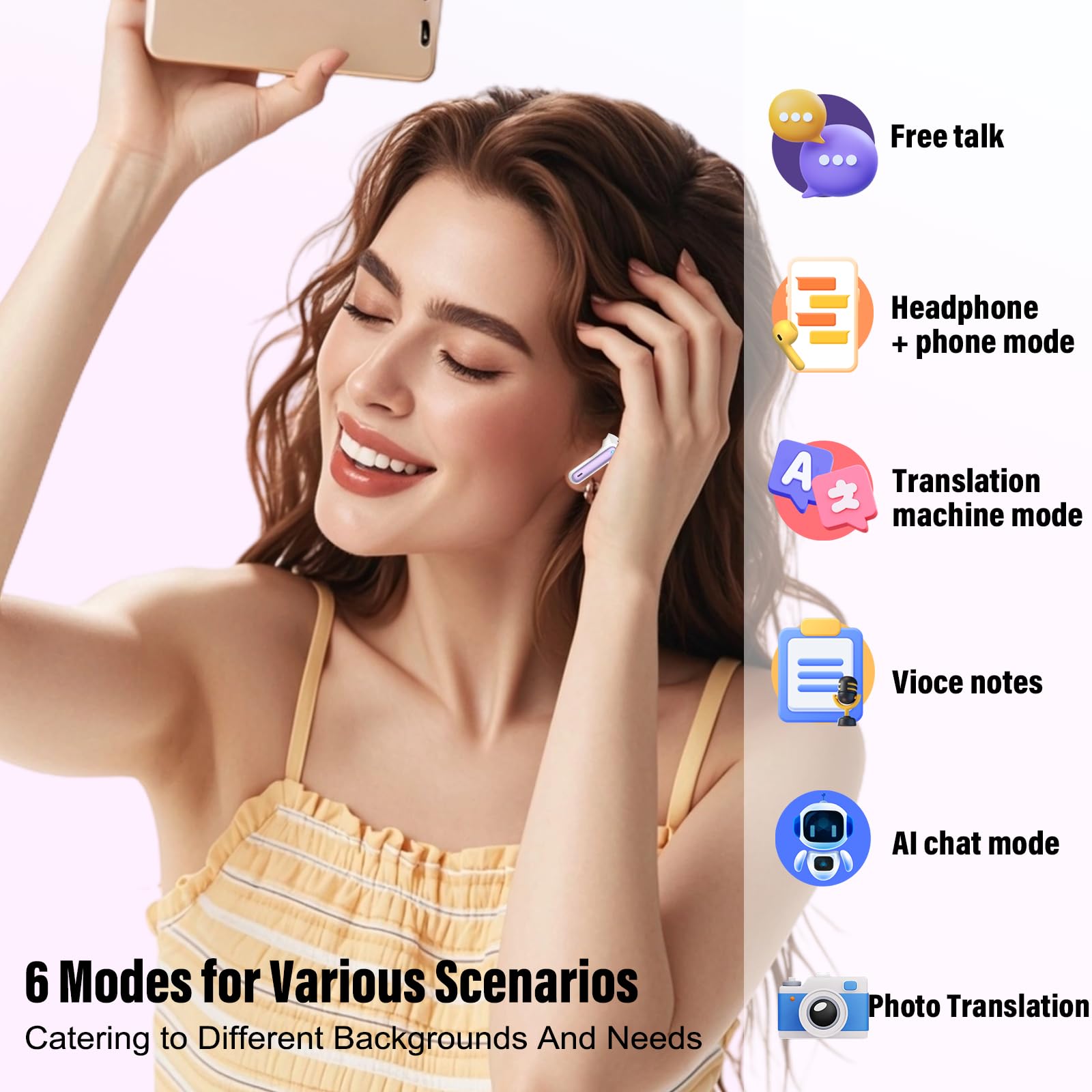 AI Translation Earbuds Real Time 164 Languages Translator Headphones 6 Modes 40H Playtime