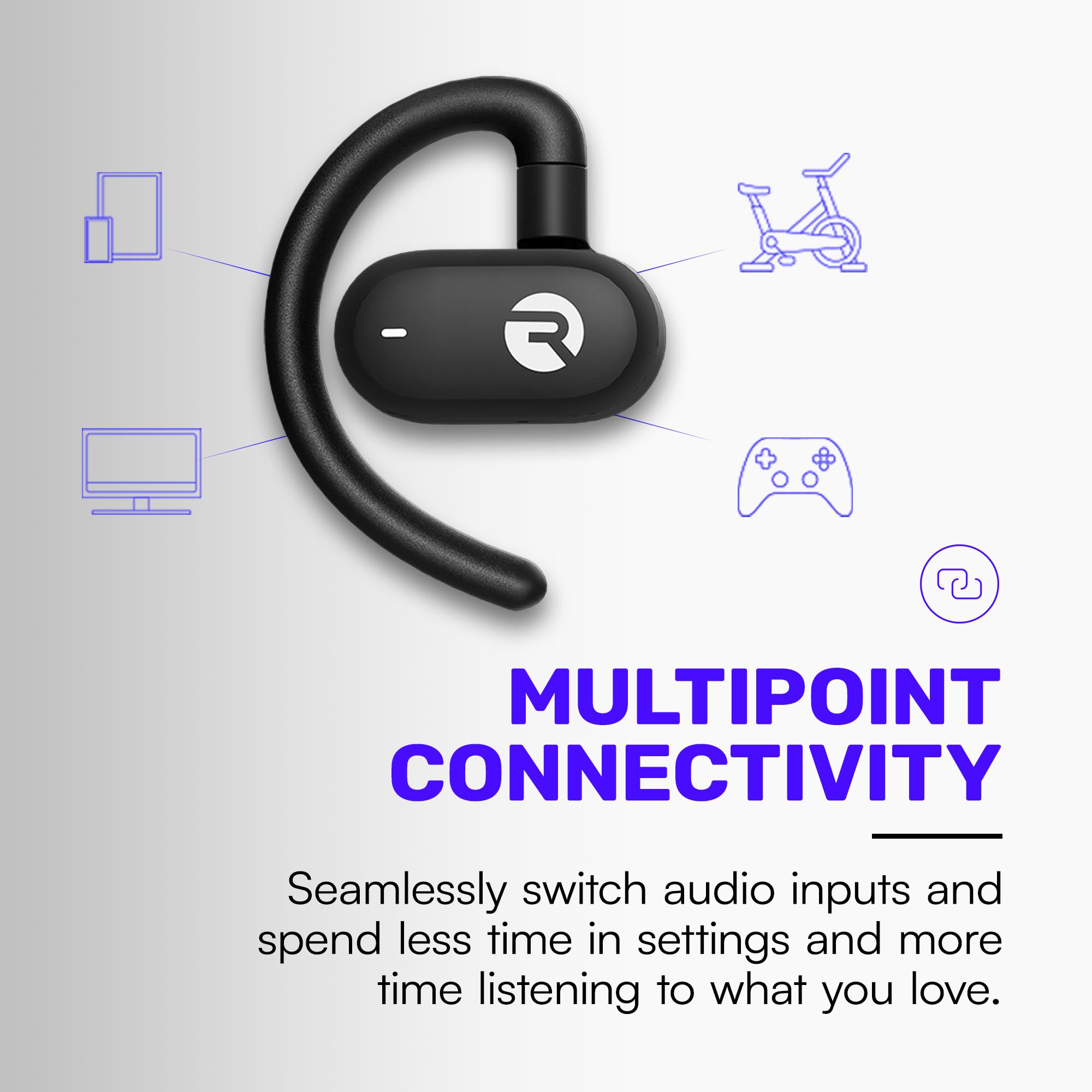 Raycon Fitness Open Ear Wireless Bluetooth Running Earbuds Sweat & Water Resistant 40H Battery Black