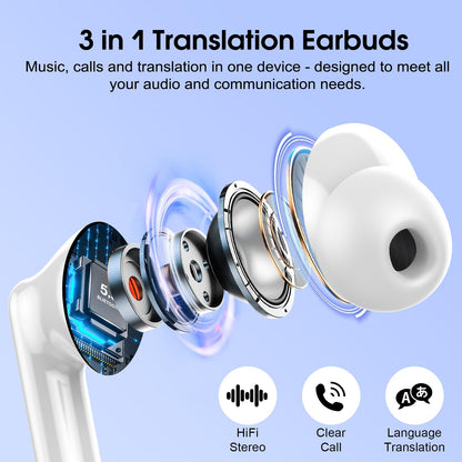 AI Translation Earbuds Real Time 164 Languages Translator Headphones 6 Modes 40H Playtime
