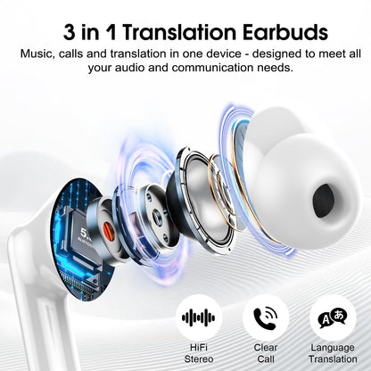 AI Translation Earbuds Real Time 164 Languages Translator Headphones 6 Modes 40H Playtime