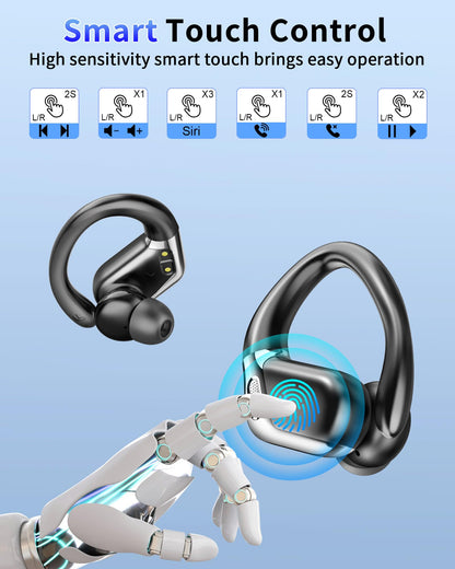 Wireless Earbuds Bluetooth 5.4 Sport Headphones ENC Mic 65H Playtime IP7 Waterproof with LED Display