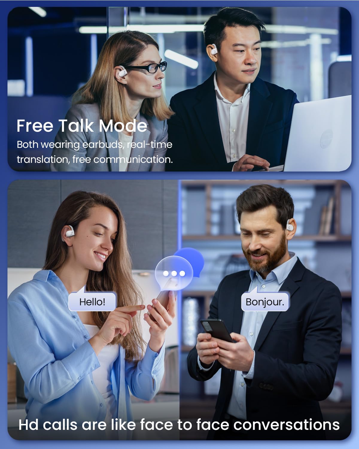 AI Translation Earbuds Real Time 164 Languages 80H Playtime Translator Bluetooth K08 White