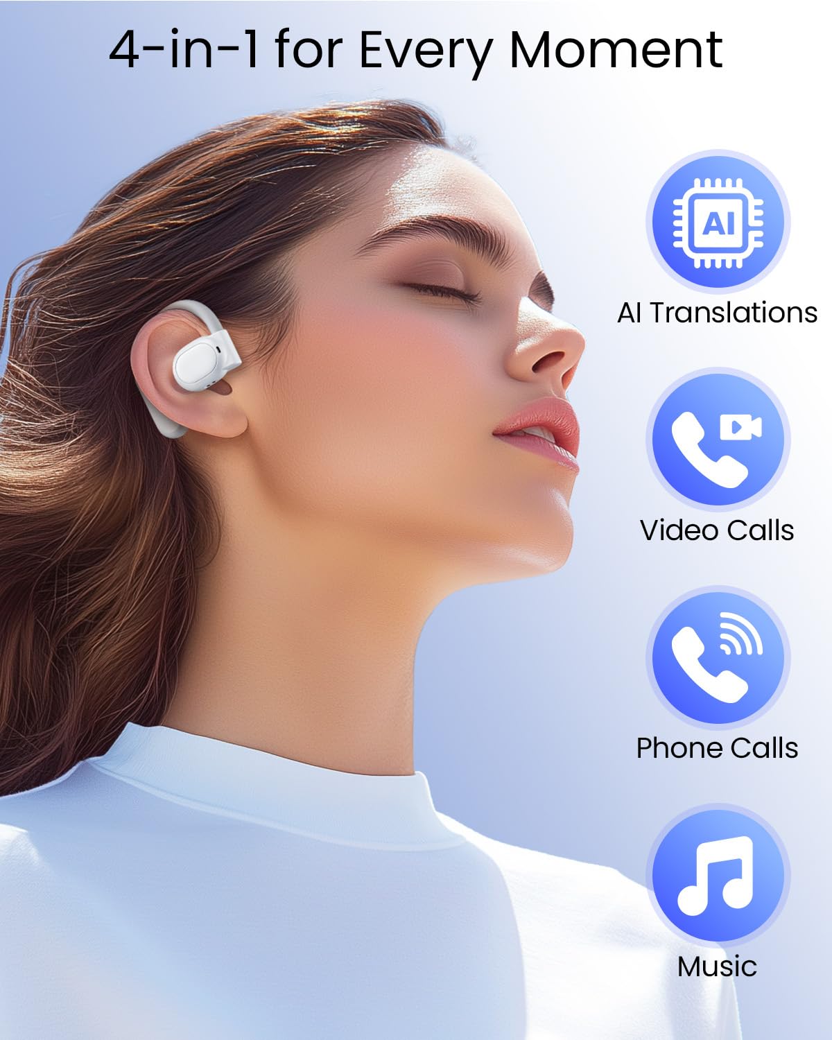 AI Translation Earbuds Real Time 164 Languages 80H Playtime Translator Bluetooth K08 White