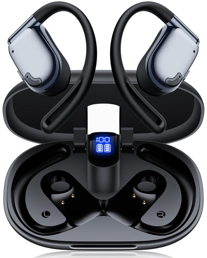 AI Translation Earbuds Real Time 164 Languages Bluetooth 90H Playtime Open Ear with LED Display Black