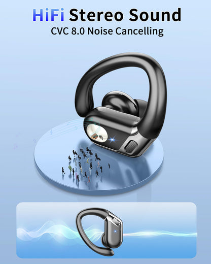 Wireless Earbuds Bluetooth 5.4 Sport Headphones ENC Mic 65H Playtime IP7 Waterproof with LED Display