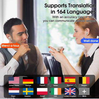 AI Translation Earbuds Real Time 164 Languages Translator Headphones 6 Modes 40H Playtime
