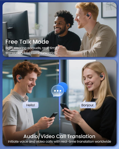 AI Translation Earbuds Real Time 164 Languages 80H Playtime Translator Bluetooth K08 Black