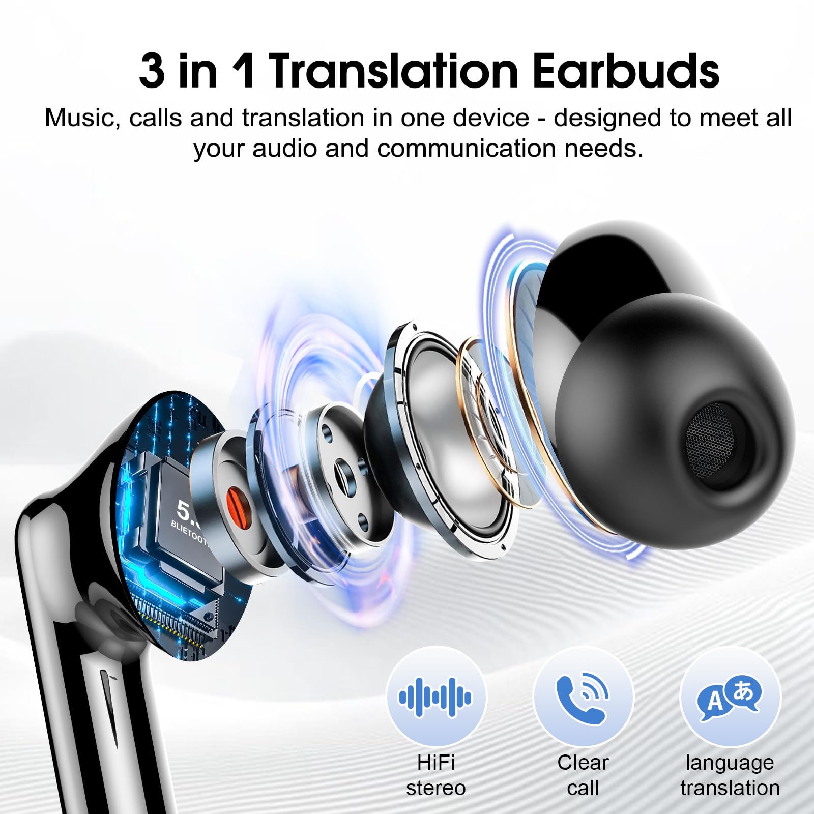 AI Translation Earbuds Real Time 164 Languages Translator Headphones 6 Modes 40H Playtime