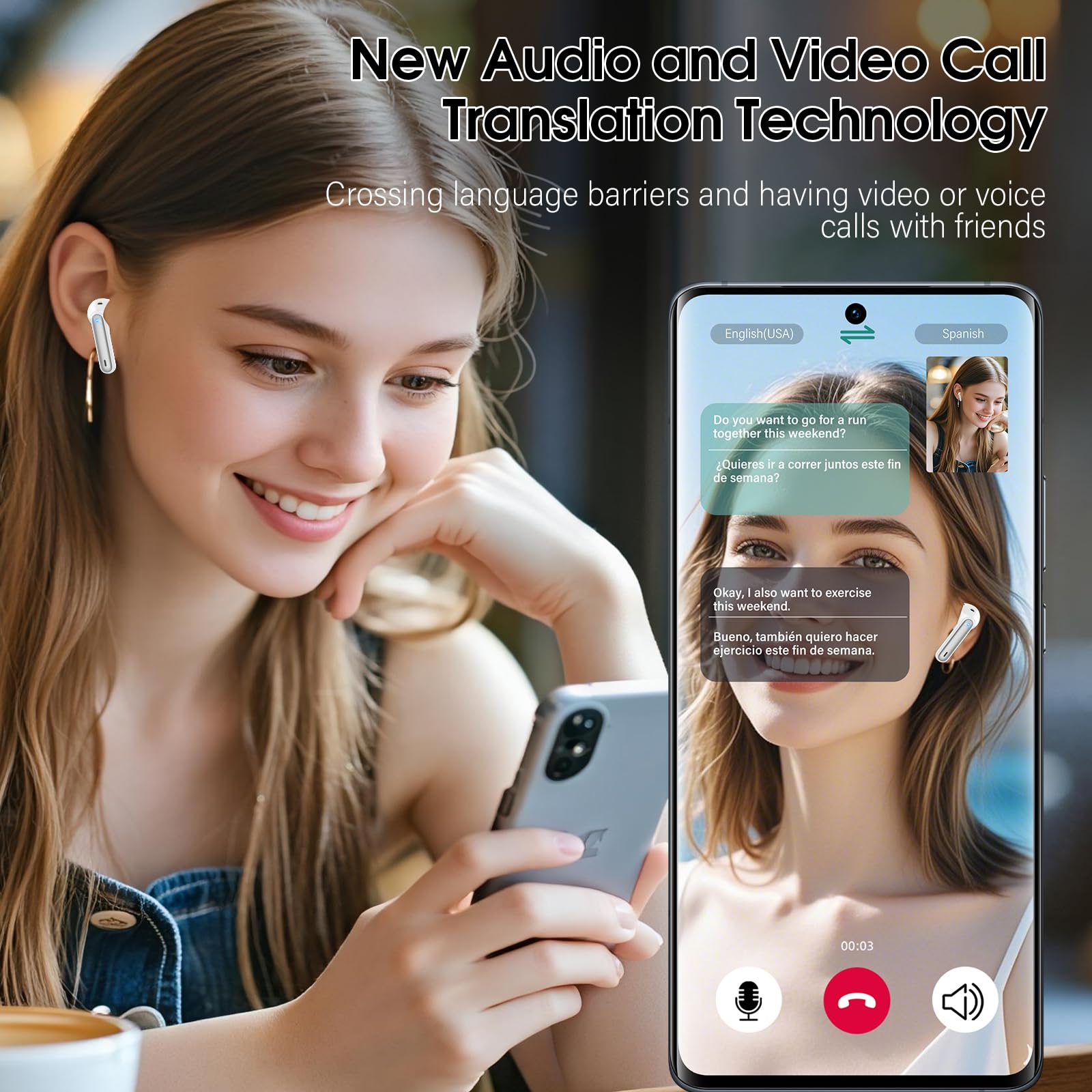 AI Translation Earbuds Real Time 164 Languages Translator Headphones 6 Modes 40H Playtime