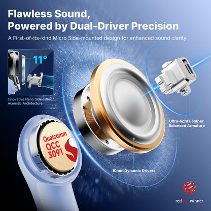 EarFun Air Pro 4+ Adaptive Noise Cancelling Wireless Earbuds Qualcomm aptX Lossless Dual Drivers 54H Bluetooth 6.0