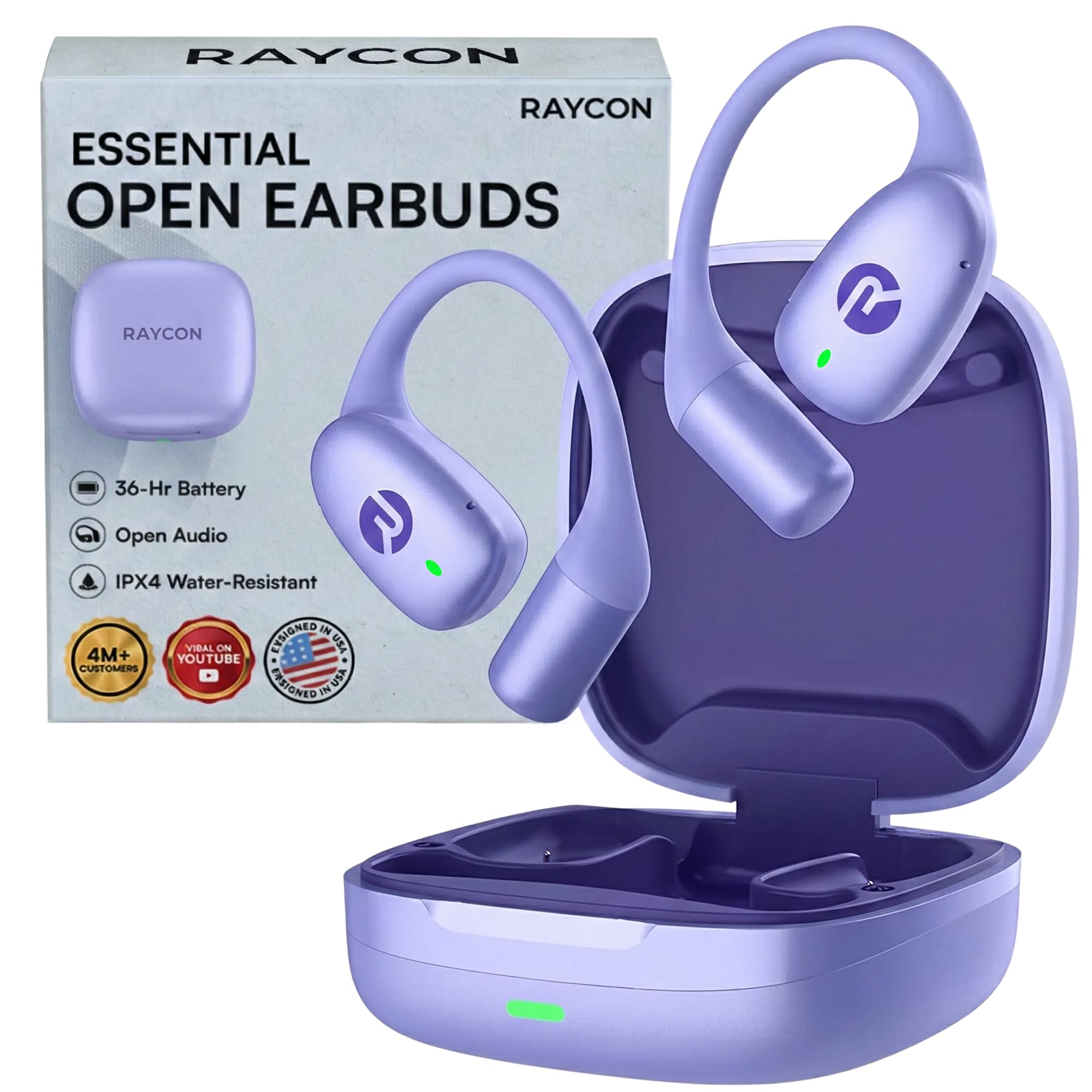 Raycon Essential Open Ear Wireless Bluetooth Earbuds Sweat Water Resistant 36H Battery Black