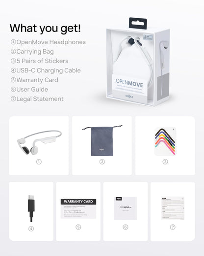 Shokz OpenMove Open Ear Bluetooth Bone Conduction Sport Headphones Sweatproof Grey