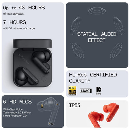 CMF Buds Pro 2 Wireless Earbuds Hybrid Noise Cancelling Bluetooth 5.3 LDAC 43H Playtime Dark Grey