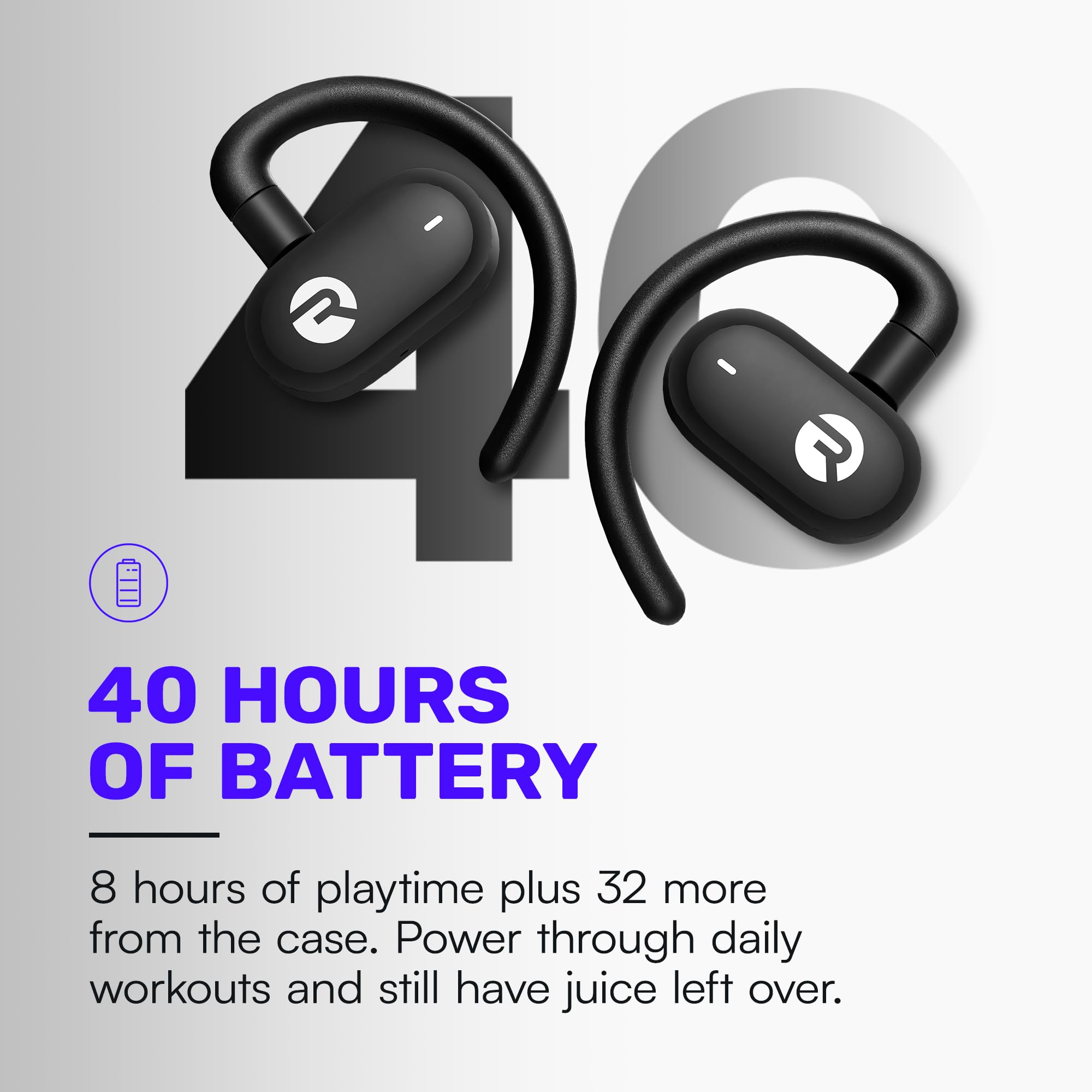 Raycon Fitness Open Ear Wireless Bluetooth Running Earbuds Sweat & Water Resistant 40H Battery Black