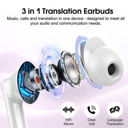 AI Translation Earbuds Real Time 164 Languages Translator Headphones 6 Modes 40H Playtime