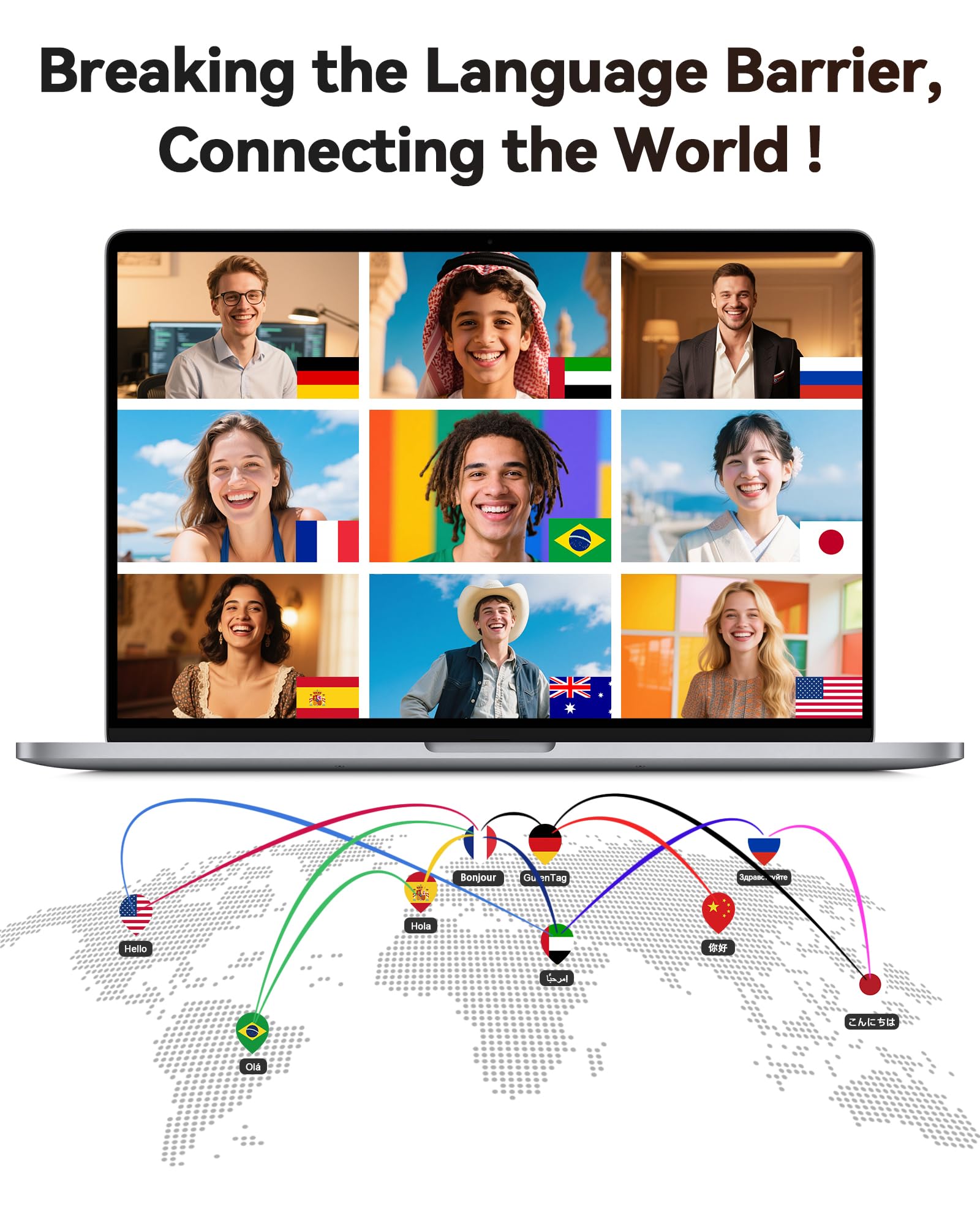 AI Translation Earbuds Real Time 164 Languages Bluetooth 90H Playtime Open Ear with LED Display Black