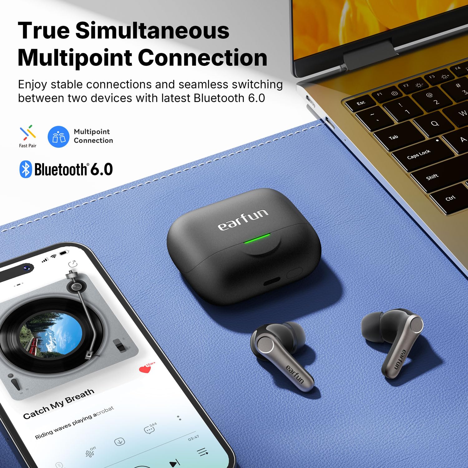 EarFun Air Pro 4+ Adaptive Noise Cancelling Wireless Earbuds Qualcomm aptX Lossless Dual Drivers 54H Bluetooth 6.0