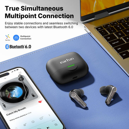 EarFun Air Pro 4+ Adaptive Noise Cancelling Wireless Earbuds Qualcomm aptX Lossless Dual Drivers 54H Bluetooth 6.0