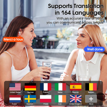 AI Translation Earbuds Real Time 164 Languages Translator Headphones 6 Modes 40H Playtime