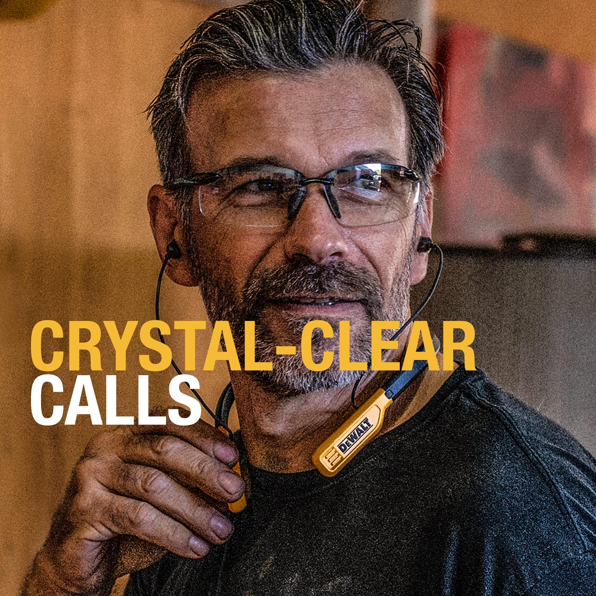 DEWALT Heavy Duty Magnetic Bluetooth Neckband Headphones Wireless Earbuds 30H Runtime Noise Isolation Black Edition